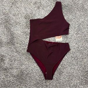 NWT FREE PEOPLE BEACH RIOT Ribbed Celine One Piece Burgundy Maroon Small